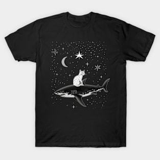 Meow's Shark Adventure cat riding shark T-Shirt